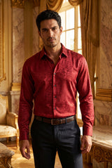 BARABAS Men textured floral button down dress shirts B309 Burgundy