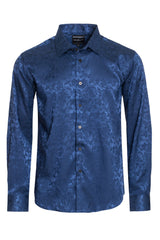 BARABAS Wholesale Men's textured floral button down dress shirts B309 Navy