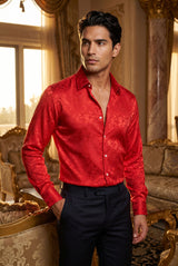 BARABAS Men textured floral button down dress shirts B309 Red