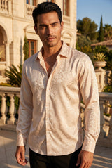 BARABAS Men textured floral button down dress shirts B309 Skin