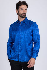 Barabas Wholesale Men textured leopard design pattern button down Shirts B310 Royal Blue