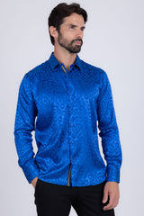 Barabas Wholesale Men textured leopard design pattern button down Shirts B310 Blue