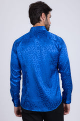 Barabas Wholesale Men textured leopard design pattern button down Shirts B310 Royal