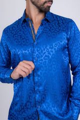 Barabas Wholesale Men textured leopard design pattern button down Shirts B310 Royal