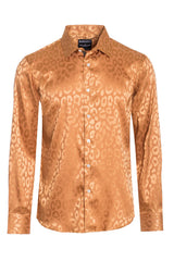 Barabas Wholesale Men textured leopard design pattern button down Shirts B310 Gold