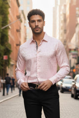 Barabas Wholesale Men textured leopard design pattern button down Shirts B310 Pink
