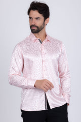Barabas Wholesale Men textured leopard design pattern button down Shirts B310 Pink