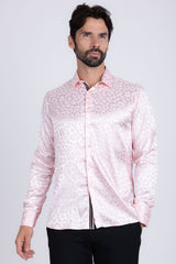 Barabas Wholesale Men textured leopard design pattern button down Shirts B310 Pink
