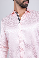 Barabas Wholesale Men textured leopard design pattern button down Shirts B310 Pink
