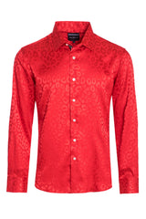 Barabas Wholesale Men textured leopard design pattern button down Shirts B310 Red