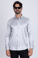 Barabas Wholesale Men textured leopard design pattern button down Shirts B310 Silver