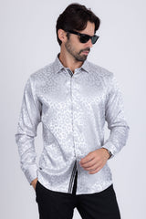 Barabas Wholesale Men textured leopard design pattern button down Shirts B310 Silver