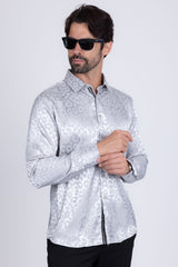 Barabas Wholesale Men textured leopard design pattern button down Shirts B310 Silver