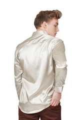 Barabas Wholesale Mens Luxury Shiny Long Sleeve Button Down Metallic Shirts B312 Beige