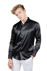 Barabas Wholesale Mens Luxury Metallic Long Sleeve Button Down Shiny shirts B312 Black