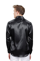 Barabas Wholesale Mens Luxury Metallic Long Sleeve Button Down Shiny shirts B312 Black