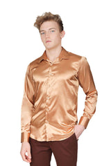 Barabas Wholesale Mens Luxury Shiny Long Sleeve Button Down Metallic Shirts B312 Cinnamon