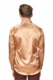BARABAS Mens Luxury Shiny Long Sleeve Button Down Metallic Shirts B312 Brown