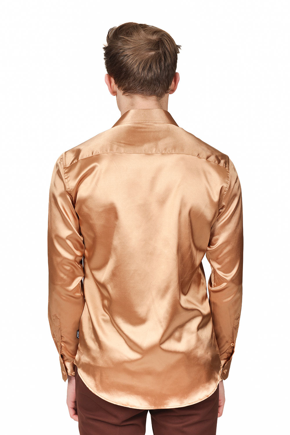 Barabas Wholesale Mens Luxury Shiny Long Sleeve Button Down Metallic Shirts B312 Cinnamon