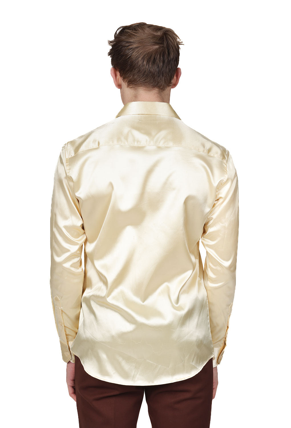 Barabas Wholesale Mens Luxury Shiny Long Sleeve Button Down Metallic Shirts B312 Cream