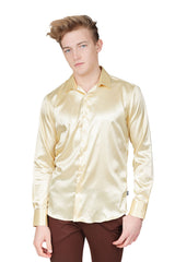 Barabas Wholesale Mens Luxury Shiny Long Sleeve Button Down Metallic Shirts B312 Cream