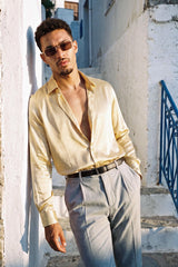 Barabas Wholesale Mens Luxury Shiny Long Sleeve Button Down Metallic Shirts B312 Cream