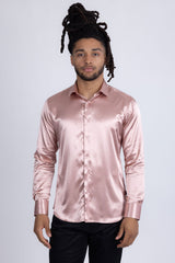 Barabas Wholesale Mens Luxury Shiny Long Sleeve Button Down Metallic Shirts B312  Dusty Pink