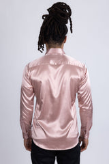Barabas Wholesale Mens Luxury Shiny Long Sleeve Button Down Metallic Shirts B312  Dusty Pink