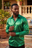 Barabas Wholesale Mens Luxury Shiny Long Sleeve Button Down Metallic Shirts B312 Emerald