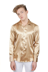 Barabas Wholesale Mens Luxury Shiny Long Sleeve Button Down Metallic Shirts B312 Gold