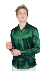 BARABAS Mens Luxury Shiny Long Sleeve Button Down Metallic Shirts B312 Hunter Green