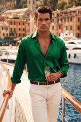 Barabas Wholesale Mens Luxury Shiny Long Sleeve Button Down Metallic Shirts B312 Hunter Green
