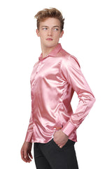 BARABAS Mens Luxury Shiny Long Sleeve Button Down Metallic Shirts B312 Pink