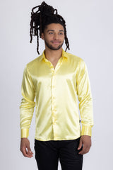 Barabas Wholesale Mens Luxury Shiny Long Sleeve Button Down Metallic Shirts B312  Lemon
