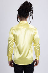 Barabas Wholesale Mens Luxury Shiny Long Sleeve Button Down Metallic Shirts B312  Lemon