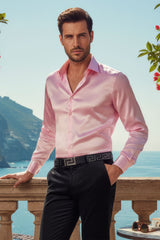 Barabas Wholesale Mens Luxury Shiny Long Sleeve Button Down Metallic Shirts B312 Pink