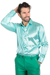 Barabas Wholesale Mens Luxury Shiny Long Sleeve Button Down Metallic Shirts B312 Mint