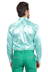 Barabas Wholesale Mens Luxury Shiny Long Sleeve Button Down Metallic Shirts B312 Mint