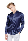 Barabas Wholesale Mens Luxury Shiny Long Sleeve Button Down Metallic Shirts B312 Navy