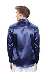 BARABAS Mens Luxury Shiny Long Sleeve Button Down Metallic Shirts B312 Navy