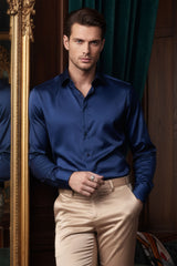 Barabas Wholesale Mens Luxury Shiny Long Sleeve Button Down Metallic Shirts B312 Navy