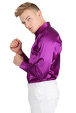 Barabas Wholesale Mens Luxury Metallic Long Sleeve Button Down Shiny shirts B312 Purple