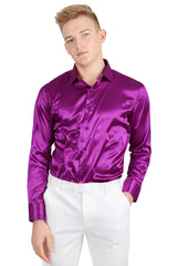 Barabas Wholesale Mens Luxury Metallic Long Sleeve Button Down Shiny shirts B312 Purple 
