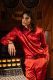 Barabas Wholesale Mens Luxury Shiny Long Sleeve Button Down Metallic Shirts B312 Red