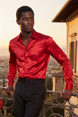 Barabas Wholesale Mens Luxury Shiny Long Sleeve Button Down Metallic Shirts B312 red