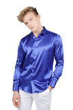 Barabas Wholesale Mens Luxury Metallic Long Sleeve Button Down Shiny shirts B312 Royal Blue