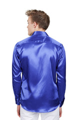 Barabas Wholesale Mens Luxury Metallic Long Sleeve Button Down Shiny shirts B312 Royal Blue