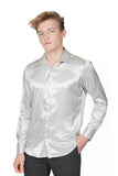 Barabas Wholesale Mens Luxury Metallic Long Sleeve Button Down Shiny shirts B312 Silver