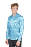 Barabas Wholesale Mens Luxury Shiny Long Sleeve Button Down Metallic Shirts B312 Sky Bue