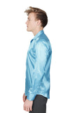 BARABAS Mens Luxury Shiny Long Sleeve Button Down Metallic Shirts B312 Blue